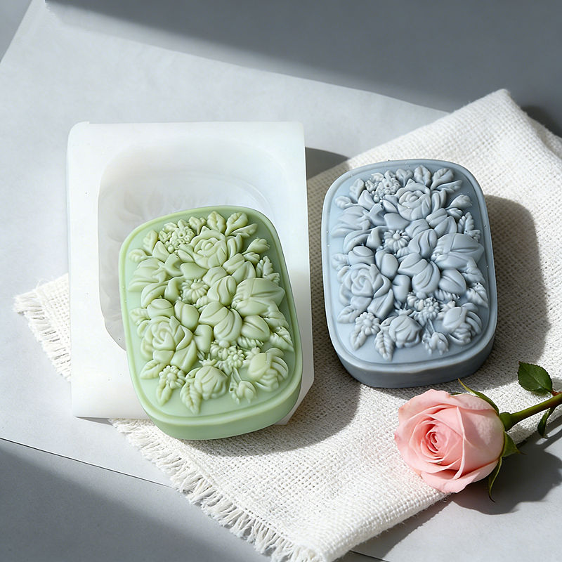 Soap Making Gifts - Cetakan Sabun Silikon Motif Bunga Persegi